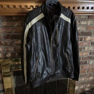 PX Man’s Black Faux Leather Racing Jacket Size Large